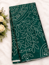 Bottle green color Ajrakh bandini modal mirror work saree