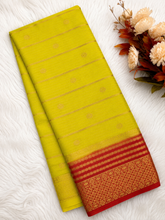 Yellow with red Mysore crepe crush silk saree