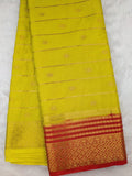 Yellow with red Mysore crepe crush silk saree