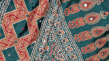 Bottle green color Ajrakh bandini modal mirror work saree