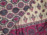 Half White with rani pink Ajrakh bandini modal mirror work saree