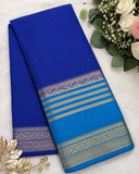 Royal blue with sky blue semi Mysore crepe silk saree (SMC03)