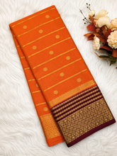 Orange with wine color Mysore crepe crush silk saree
