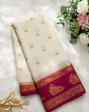 White with pink semi Mysore crepe silk saree (SMC03)