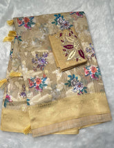 Yellow Digital Print Cotton Saree
