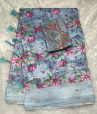Blue Digital Print Cotton Saree
