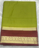 Parrot Green Semi Mysore Crepe Silk Saree