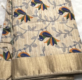 Cream Linen Cotton Kalamkari Saree