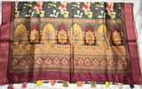 Dark Grey Linen Cotton Kalamkari Saree