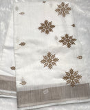 White With Gold Embroidery Cotton Saree