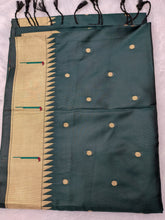 Bottle green Paithani soft silk