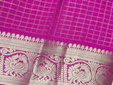 Yellow with rani pink color checks semi Mysore crepe silk saree