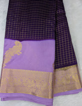 Purple with lilac color checks semi Mysore crepe silk saree