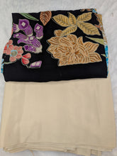 Cream color Natural crepe saree with kalamkari print position work