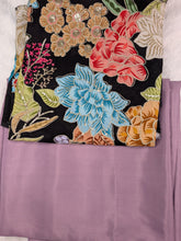 Lilac color Natural crepe saree with kalamkari print position work