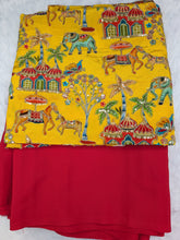 Red color Natural crepe saree with kalamkari print position work