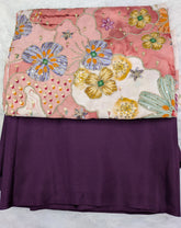 Wine color Natural crepe saree with kalamkari print position work