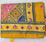 Yellow color Ajrakh bandini modal mirror work saree