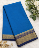 Teal blue with navy blue semi Mysore crepe silk saree (SMC03)