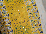 White with yellow color Ajrakh bandini modal mirror work saree