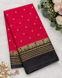 Red with black semi Mysore crepe silk saree (SMC03)
