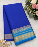 Royal blue with sky blue semi Mysore crepe silk saree (SMC03)