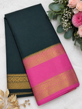 Bottle grenn  with pink semi Mysore crepe silk saree (SMC03)