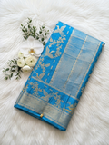 Teal blue Viscose georgette silk saree (VGS01)