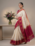 White with pink semi Mysore crepe silk saree (SMC03)