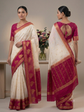White with pink semi Mysore crepe silk saree (SMC03)