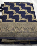 Navy Blue Chiffon Silk Saree