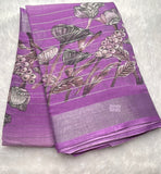 Lavender Digital Print Linen Saree
