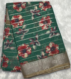 Green Digital Print Linen Saree
