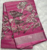Pink Digital Print Linen Saree