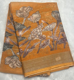 Mustard Digital Print Linen Saree