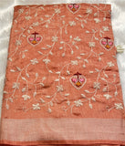 Orange Embroidery Handloom Cotton Saree