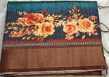 Peacock Blue Linen Cotton Kalamkari Saree
