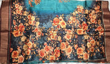 Peacock Blue Linen Cotton Kalamkari Saree