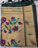 Bottle green Paithani soft silk