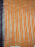 Chocolate brown with orange color checks semi Mysore crepe silk saree
