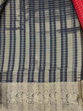 Red with black color checks semi Mysore crepe silk saree