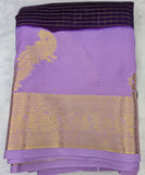 Purple with lilac color checks semi Mysore crepe silk saree