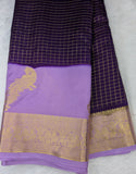 Purple with lilac color checks semi Mysore crepe silk saree