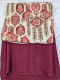 Maroon color Natural crepe saree with kalamkari print position work