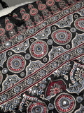 Black Ajrak print mirror work saree