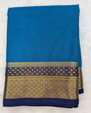 Teal blue with navy blue semi Mysore crepe silk saree (SMC03)