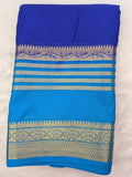 Royal blue with sky blue semi Mysore crepe silk saree (SMC03)