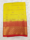 Yellow with red Mysore crepe crush silk saree