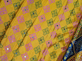 Yellow color Ajrakh bandini modal mirror work saree
