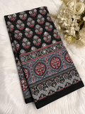 Black Ajrak print mirror work saree